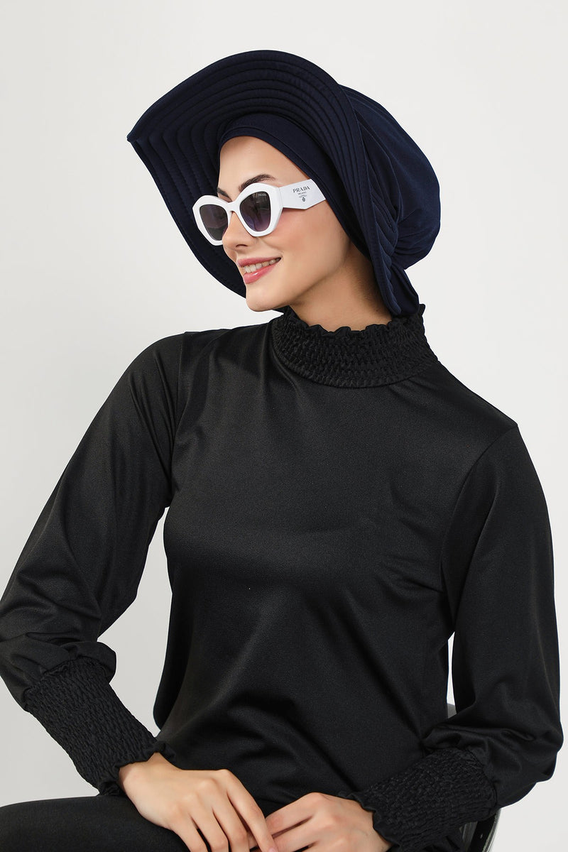 Modest Beach Turban Bonnet with Removable Bow Brim, Quick Dry Sandy Fabric Sun Hat Hijab for Women,S-10SN