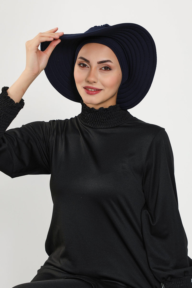 Modest Beach Turban Bonnet with Removable Bow Brim, Quick Dry Sandy Fabric Sun Hat Hijab for Women,S-10SN
