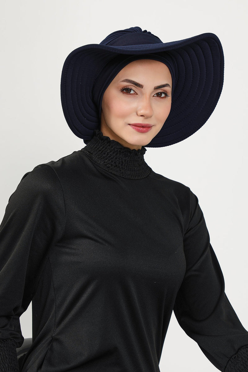 Modest Beach Turban Bonnet with Removable Bow Brim, Quick Dry Sandy Fabric Sun Hat Hijab for Women,S-10SN
