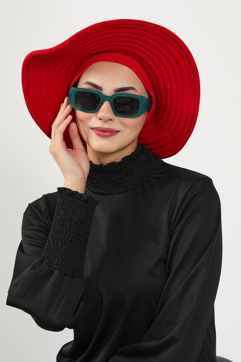 Modest Beach Turban Bonnet with Removable Bow Brim, Quick Dry Sandy Fabric Sun Hat Hijab for Women,S-10SN