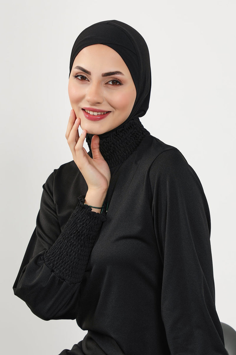 Minimalist Design Sea Pool Ready Turban Bonnet for Women, Modest Quick-Dry Ninja Swimmer Cap,TB-4SN