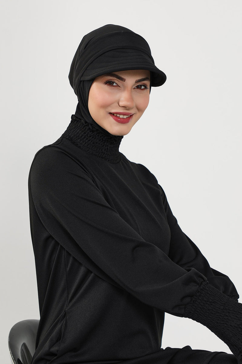 Swim-Friendly Removable Hijab Visor, Lightweight Sandy Fabric Sun Shield, Slip-On Modest Cap for Turban & Scarf,SP-5SN