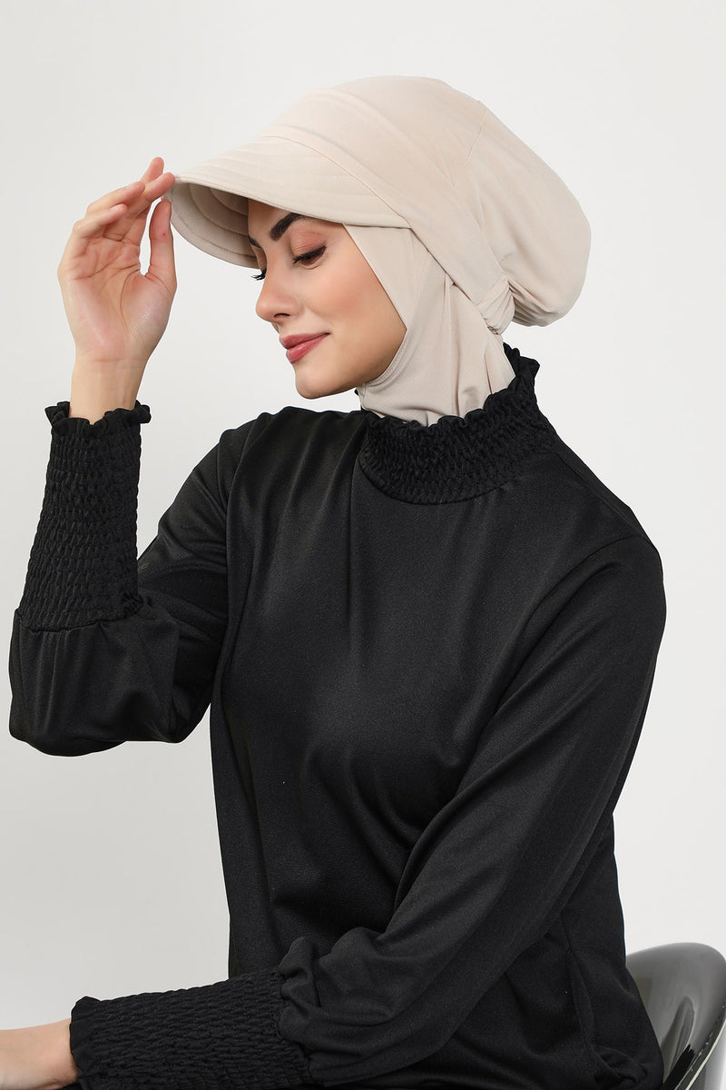 Swim-Friendly Removable Hijab Visor, Lightweight Sandy Fabric Sun Shield, Slip-On Modest Cap for Turban & Scarf,SP-5SN