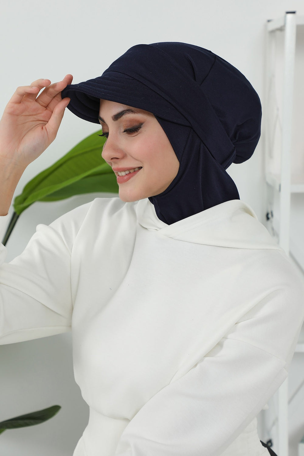 3 Piece Removable Hijab Bonnet Set with Visor and Hat, Modest Sun Protection Headwear for Women,ST-1P Navy Blue