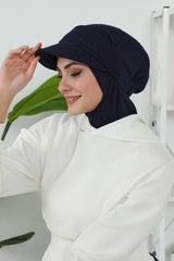 3 Piece Removable Hijab Bonnet Set with Visor and Hat, Modest Sun Protection Headwear for Women,ST-1P Navy Blue
