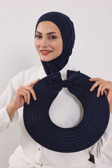3 Piece Removable Hijab Bonnet Set with Visor and Hat, Modest Sun Protection Headwear for Women,ST-1P Navy Blue