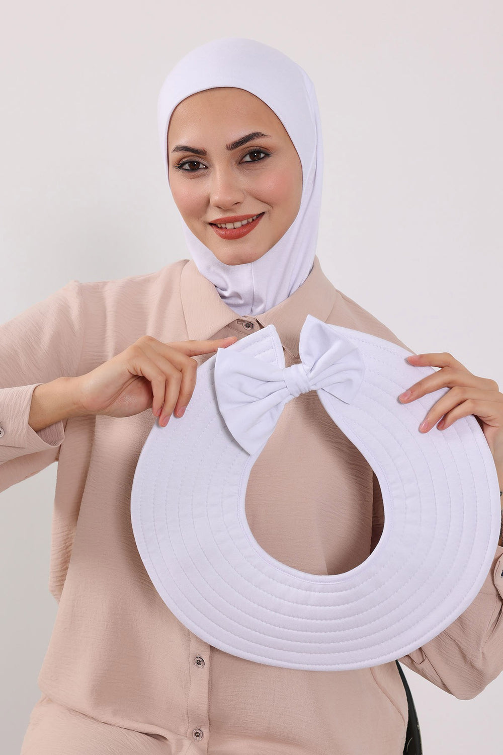 3 Piece Removable Hijab Bonnet Set with Visor and Hat, Modest Sun Protection Headwear for Women,ST-1P White