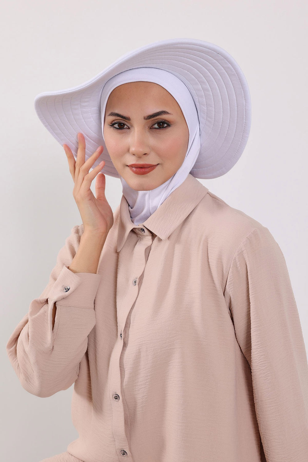 3 Piece Removable Hijab Bonnet Set with Visor and Hat, Modest Sun Protection Headwear for Women,ST-1P White