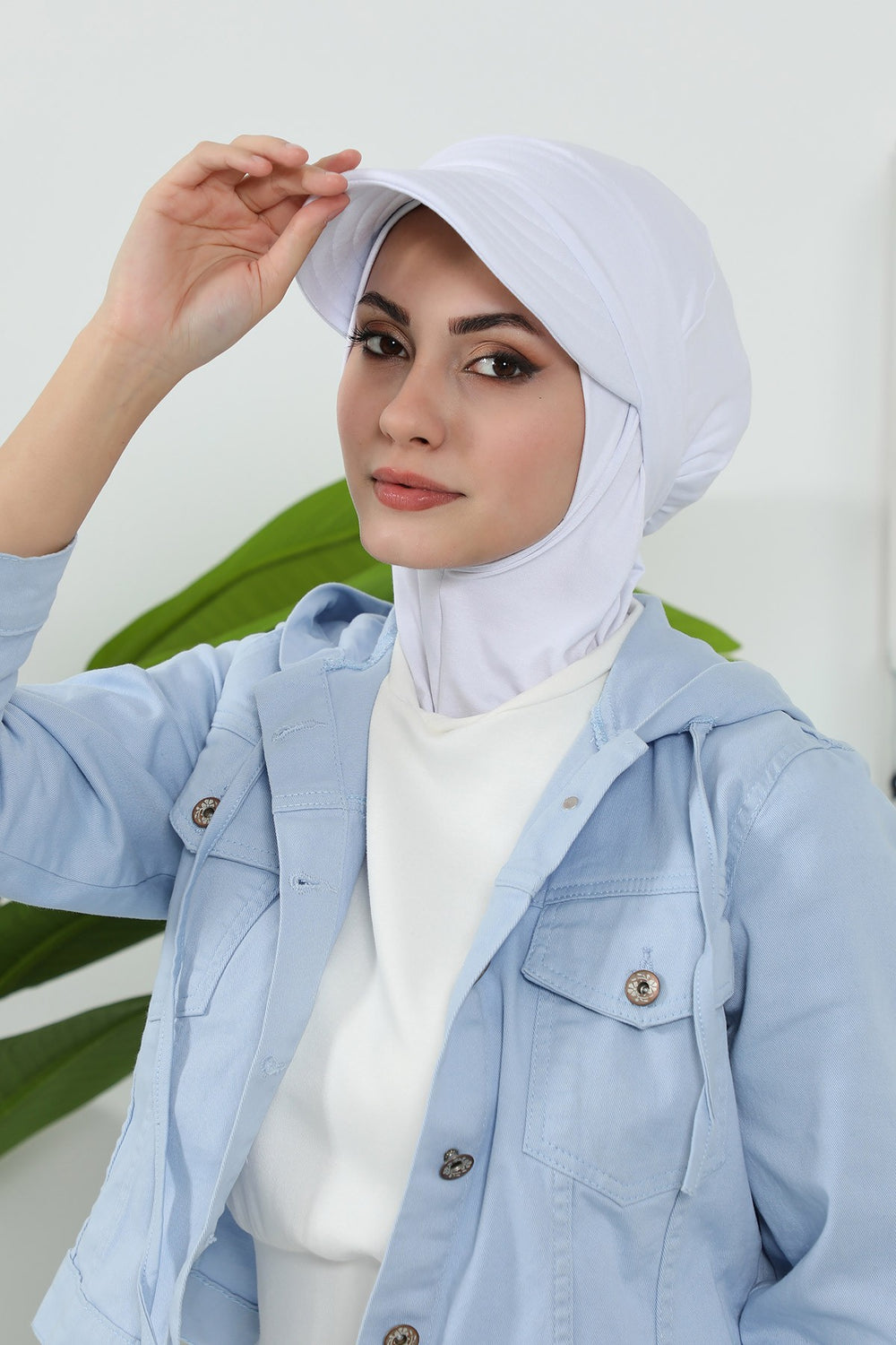 3 Piece Removable Hijab Bonnet Set with Visor and Hat, Modest Sun Protection Headwear for Women,ST-1P White