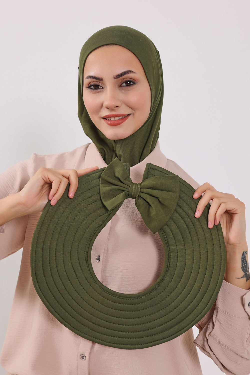 3 Piece Removable Hijab Bonnet Set with Visor and Hat, Modest Sun Protection Headwear for Women,ST-1P Army Green