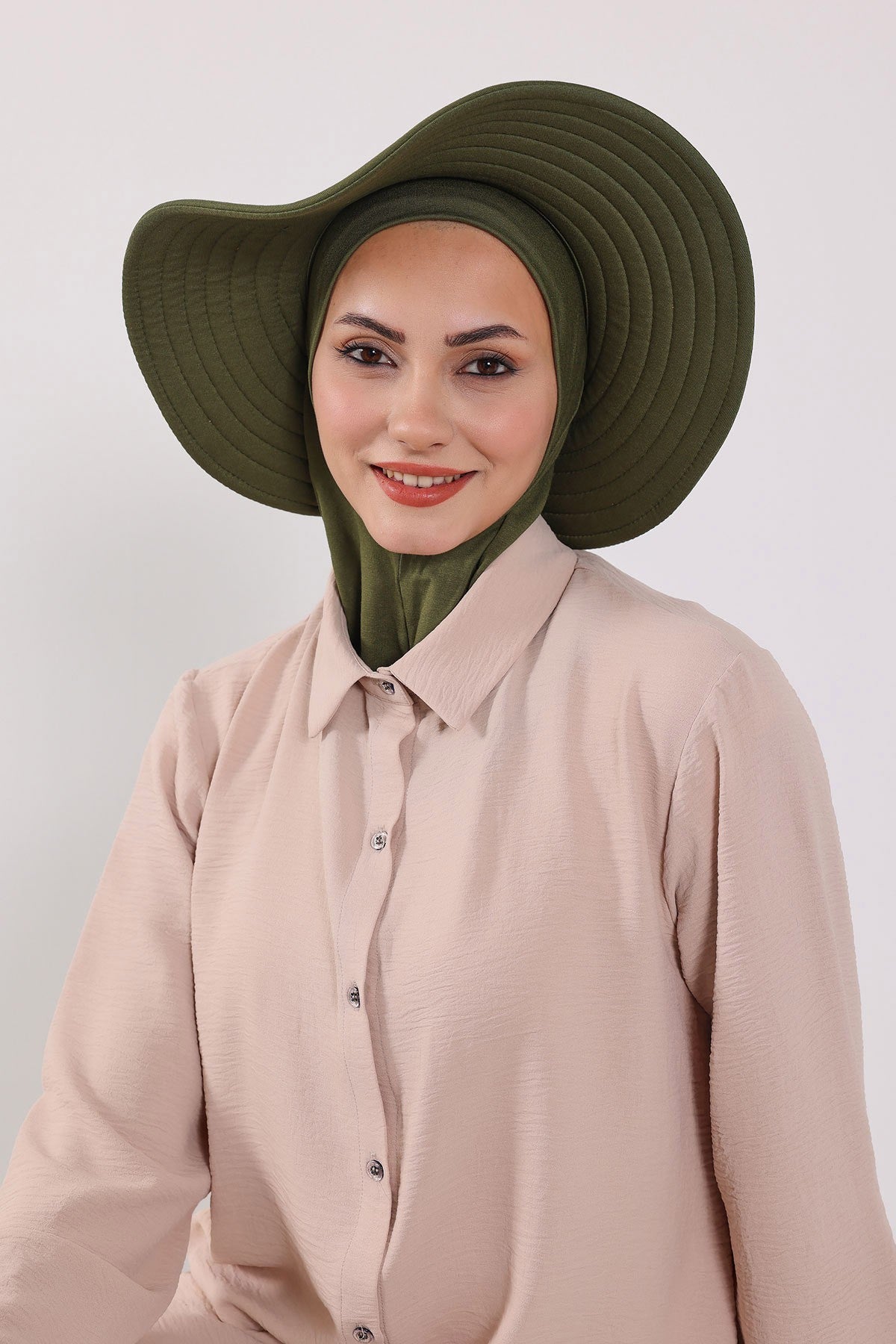 3 Piece Removable Hijab Bonnet Set with Visor and Hat, Modest Sun Protection Headwear for Women,ST-1P Army Green