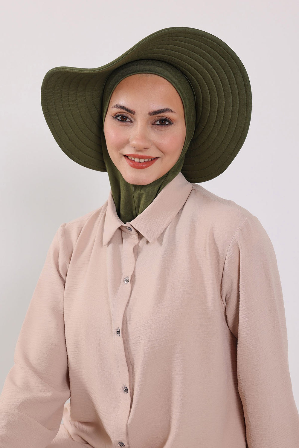 3 Piece Removable Hijab Bonnet Set with Visor and Hat, Modest Sun Protection Headwear for Women,ST-1P Army Green