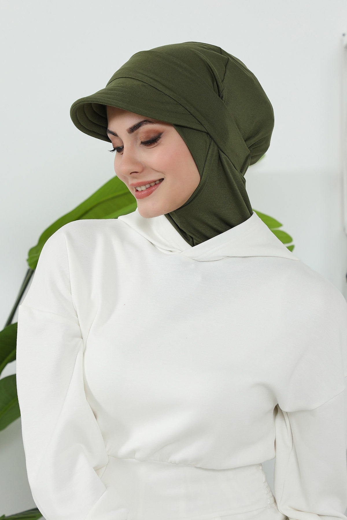 3 Piece Removable Hijab Bonnet Set with Visor and Hat, Modest Sun Protection Headwear for Women,ST-1P Army Green