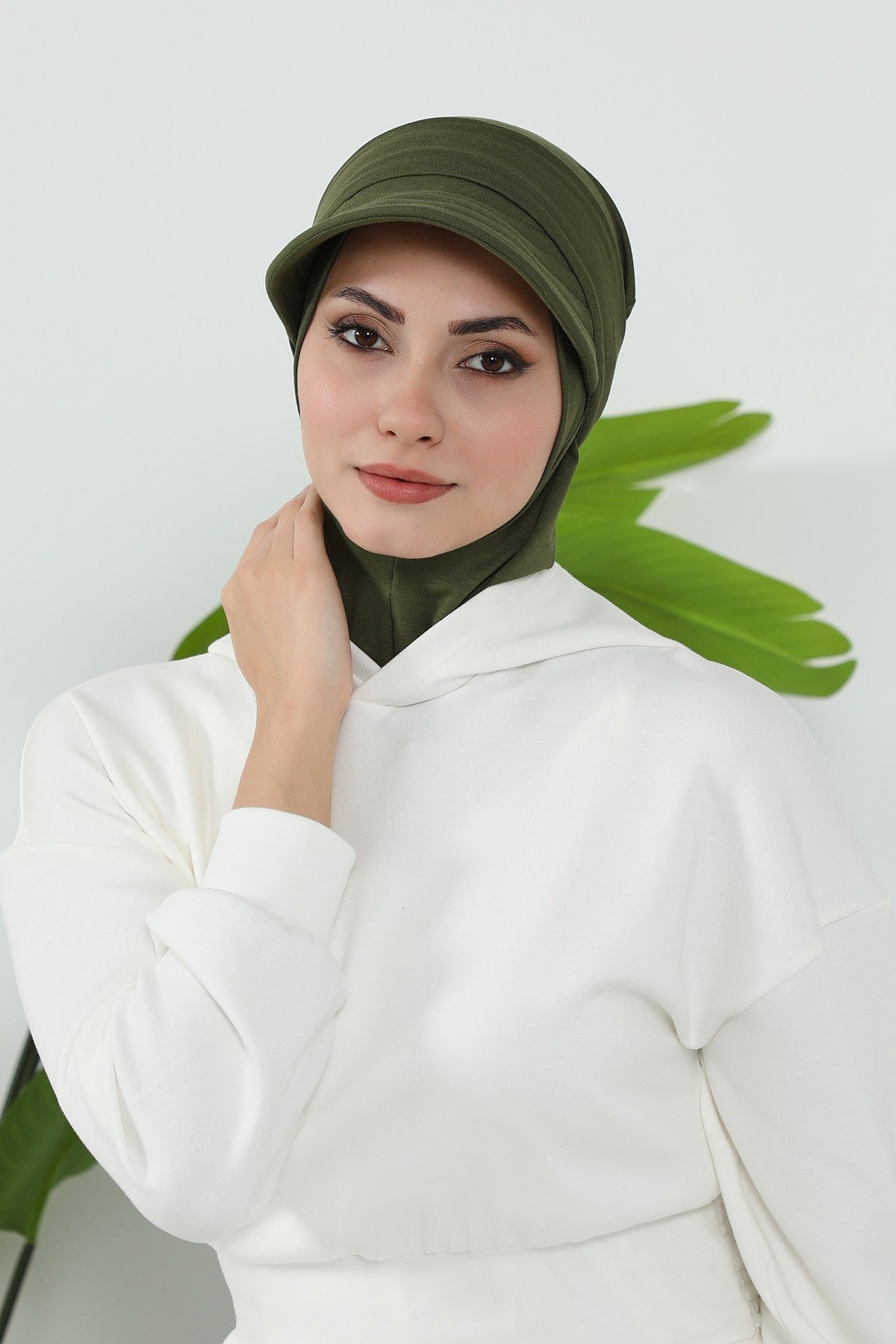 3 Piece Removable Hijab Bonnet Set with Visor and Hat, Modest Sun Protection Headwear for Women,ST-1P Army Green