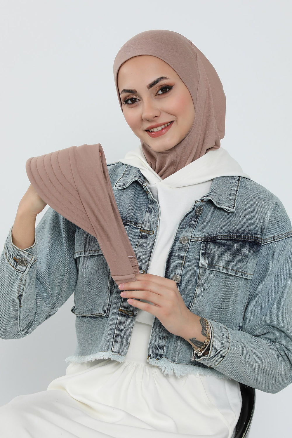 3 Piece Removable Hijab Bonnet Set with Visor and Hat, Modest Sun Protection Headwear for Women,ST-1P Mink