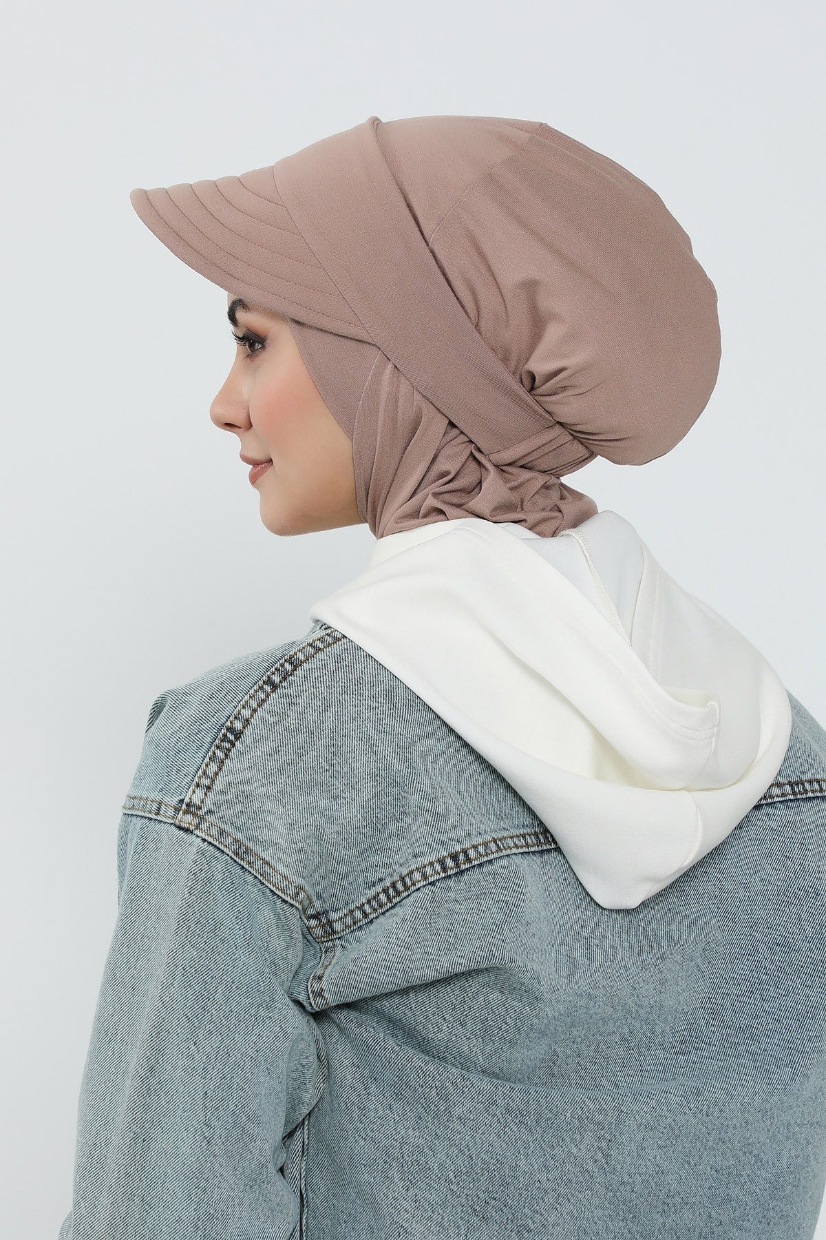 3 Piece Removable Hijab Bonnet Set with Visor and Hat, Modest Sun Protection Headwear for Women,ST-1P Mink
