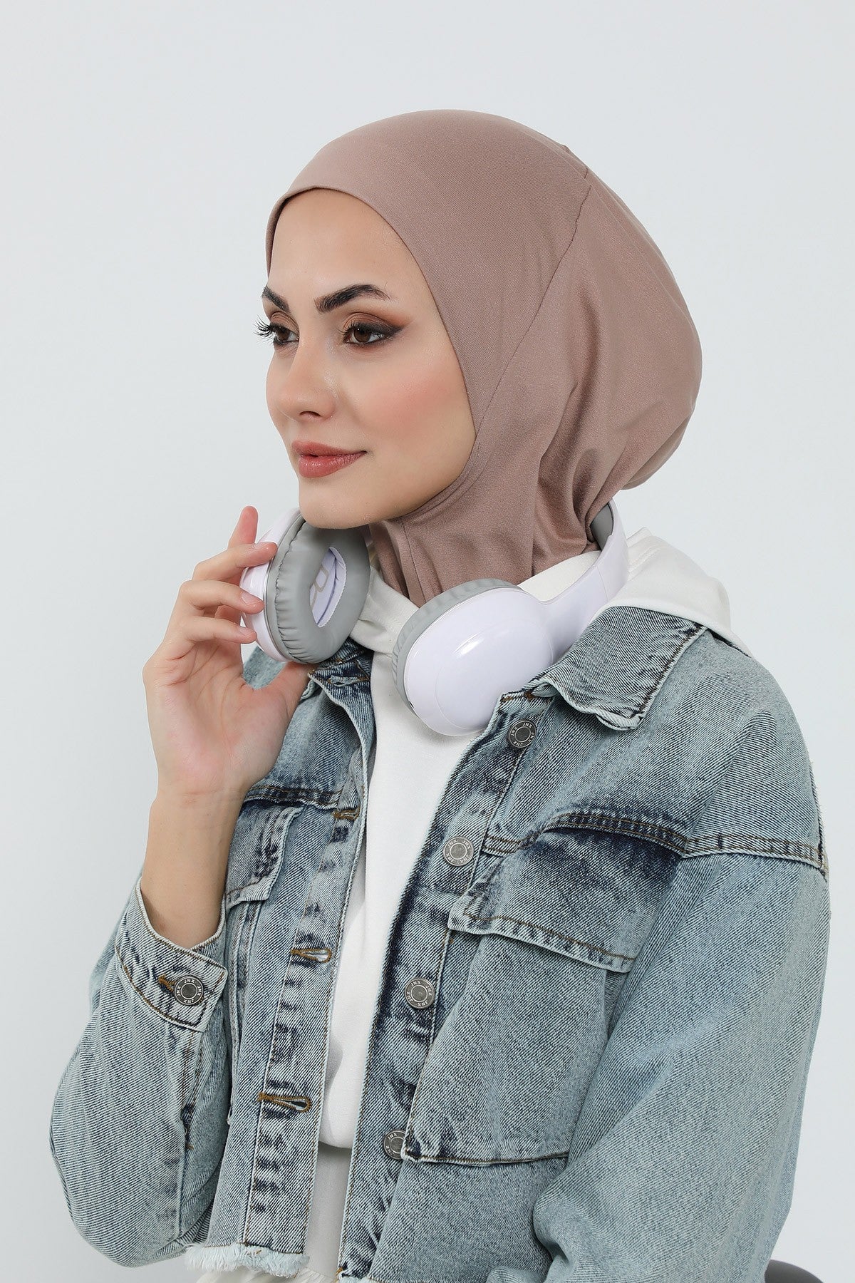 3 Piece Removable Hijab Bonnet Set with Visor and Hat, Modest Sun Protection Headwear for Women,ST-1P Mink