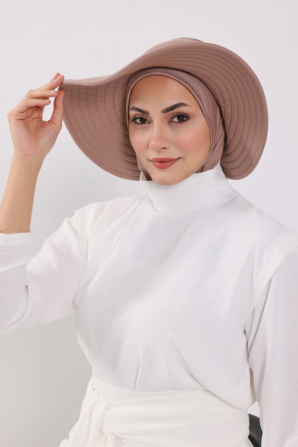 3 Piece Removable Hijab Bonnet Set with Visor and Hat, Modest Sun Protection Headwear for Women,ST-1P Mink