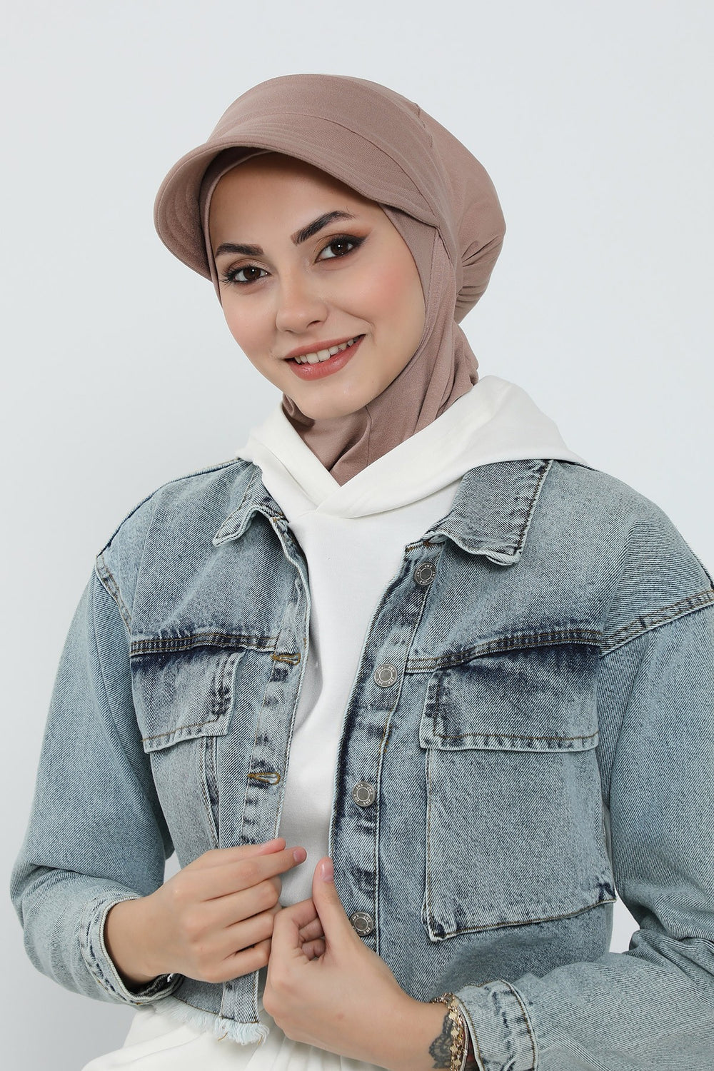 3 Piece Removable Hijab Bonnet Set with Visor and Hat, Modest Sun Protection Headwear for Women,ST-1P Mink