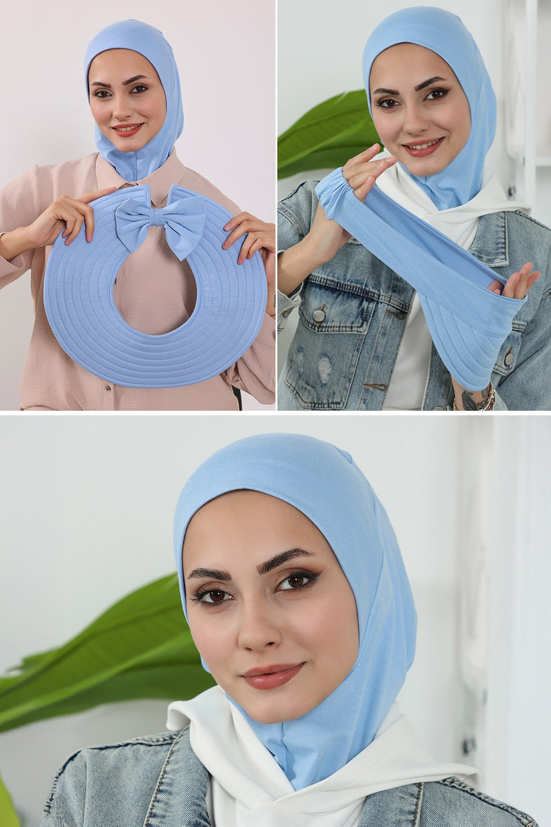 3 Piece Removable Hijab Bonnet Set with Visor and Hat, Modest Sun Protection Headwear for Women,ST-1P