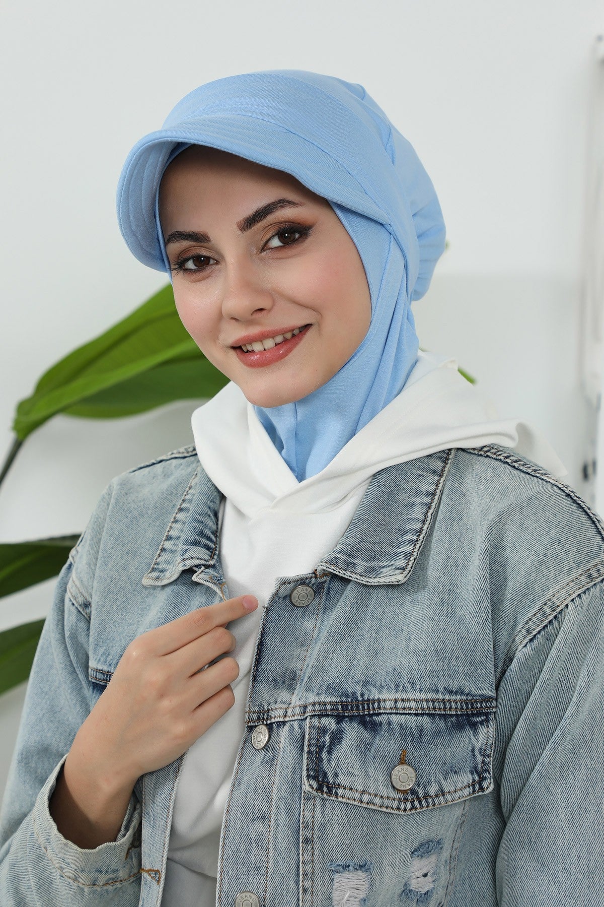 3 Piece Removable Hijab Bonnet Set with Visor and Hat, Modest Sun Protection Headwear for Women,ST-1P Blue