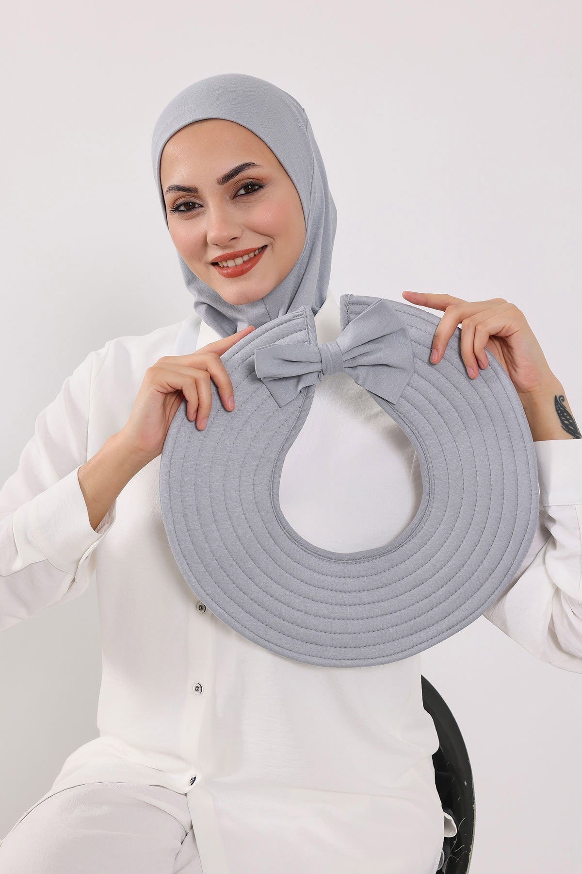3 Piece Removable Hijab Bonnet Set with Visor and Hat, Modest Sun Protection Headwear for Women,ST-1P Grey 2