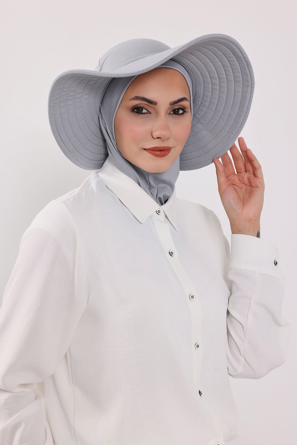 3 Piece Removable Hijab Bonnet Set with Visor and Hat, Modest Sun Protection Headwear for Women,ST-1P Grey 2