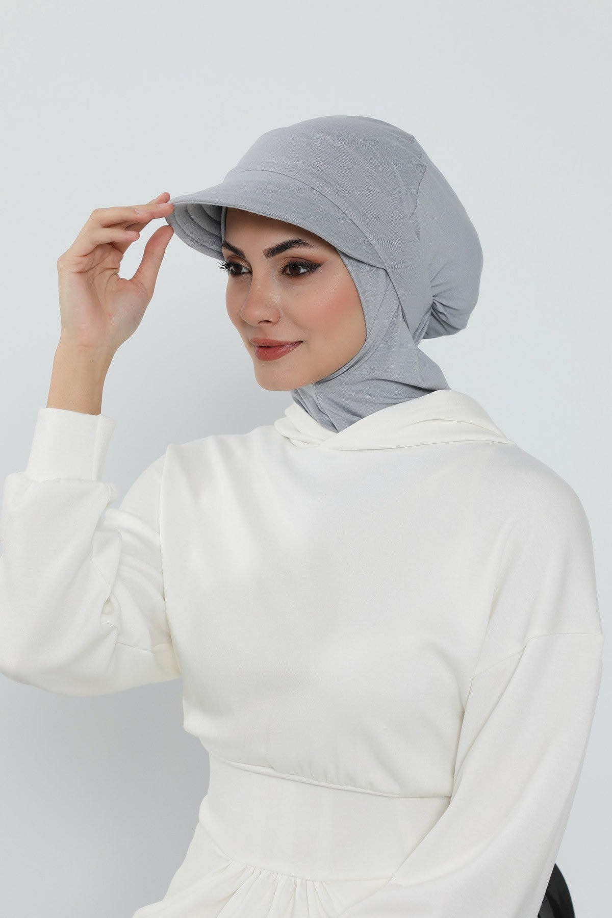 3 Piece Removable Hijab Bonnet Set with Visor and Hat, Modest Sun Protection Headwear for Women,ST-1P Grey 2