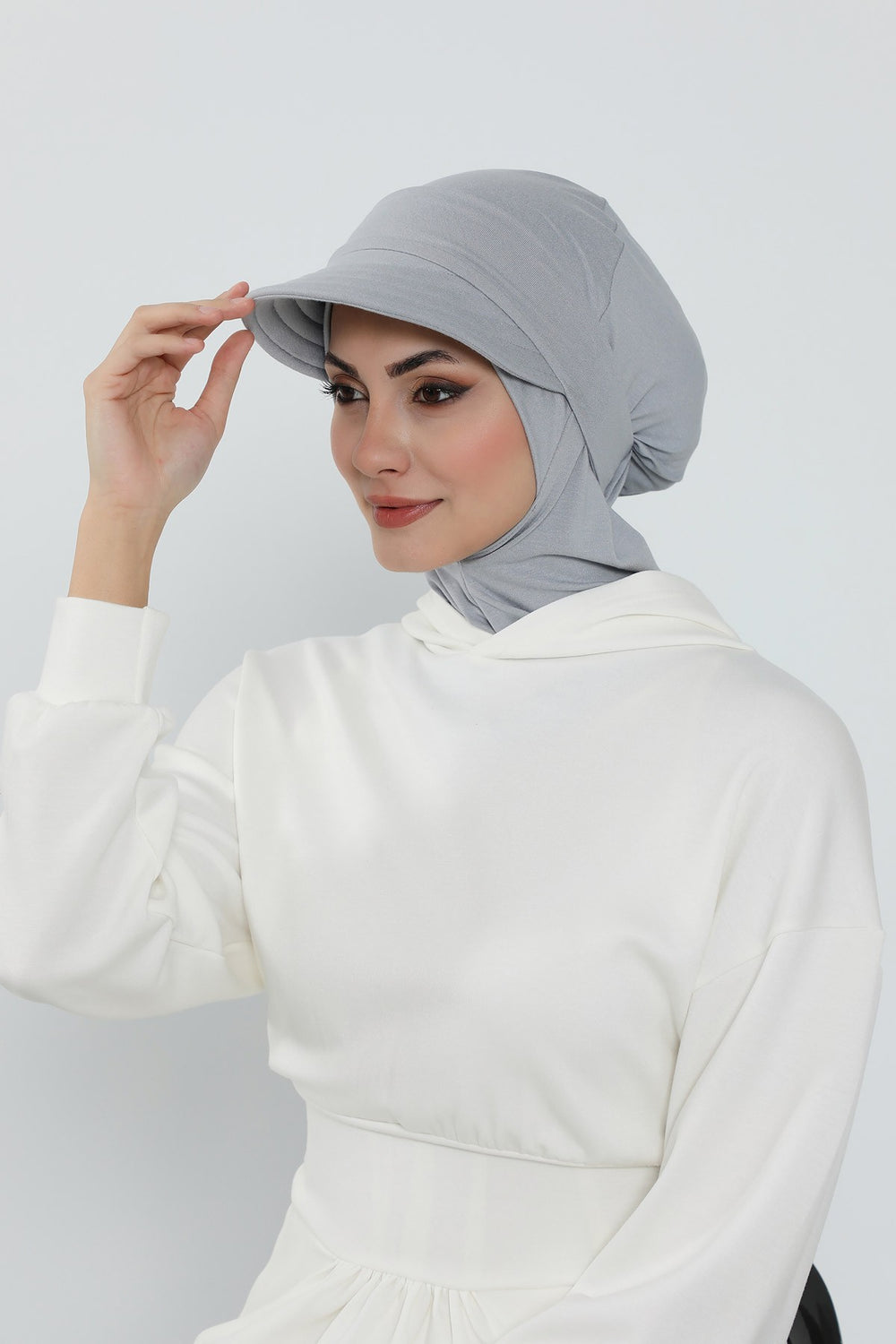 3 Piece Removable Hijab Bonnet Set with Visor and Hat, Modest Sun Protection Headwear for Women,ST-1P Grey 2