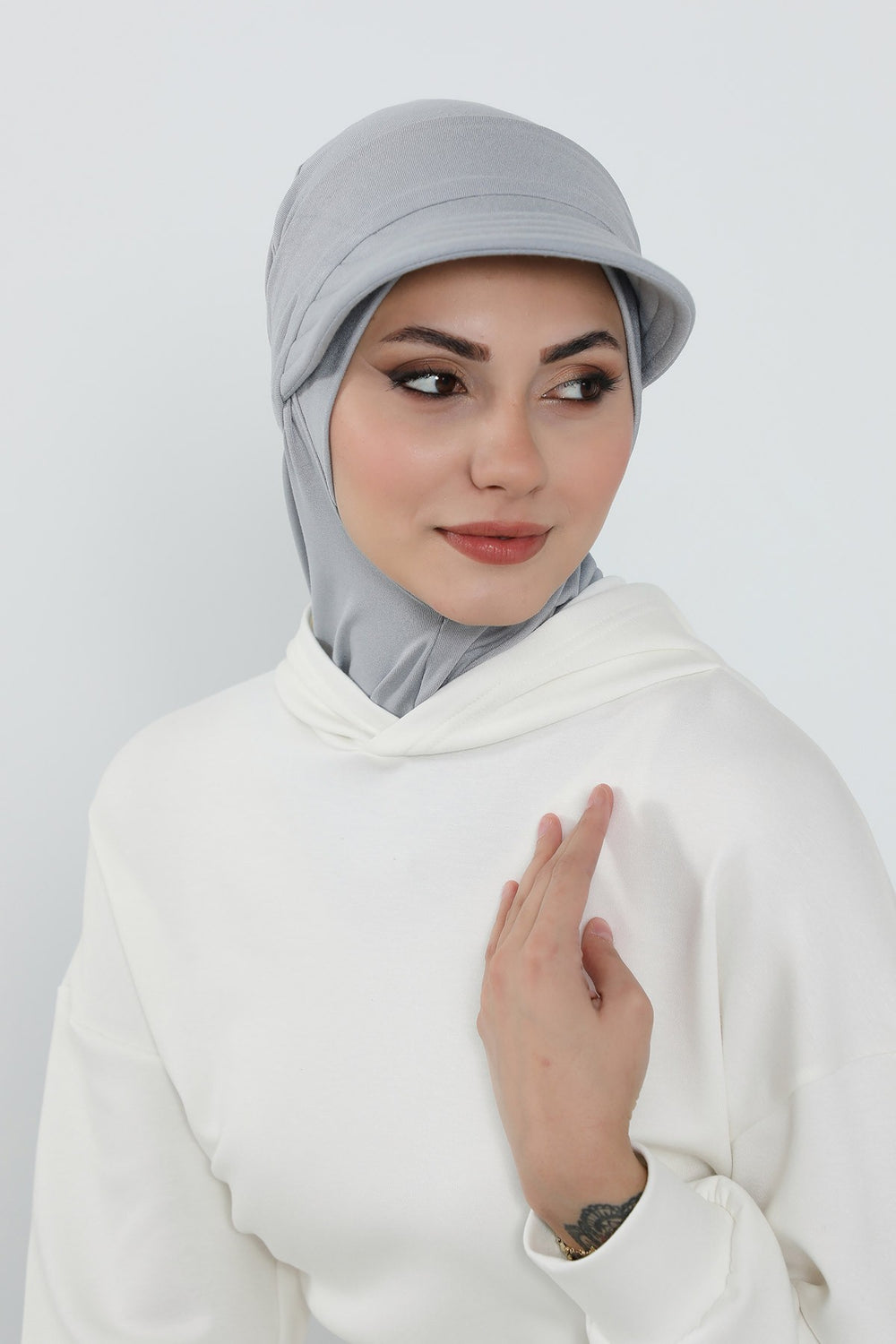 3 Piece Removable Hijab Bonnet Set with Visor and Hat, Modest Sun Protection Headwear for Women,ST-1P Grey 2
