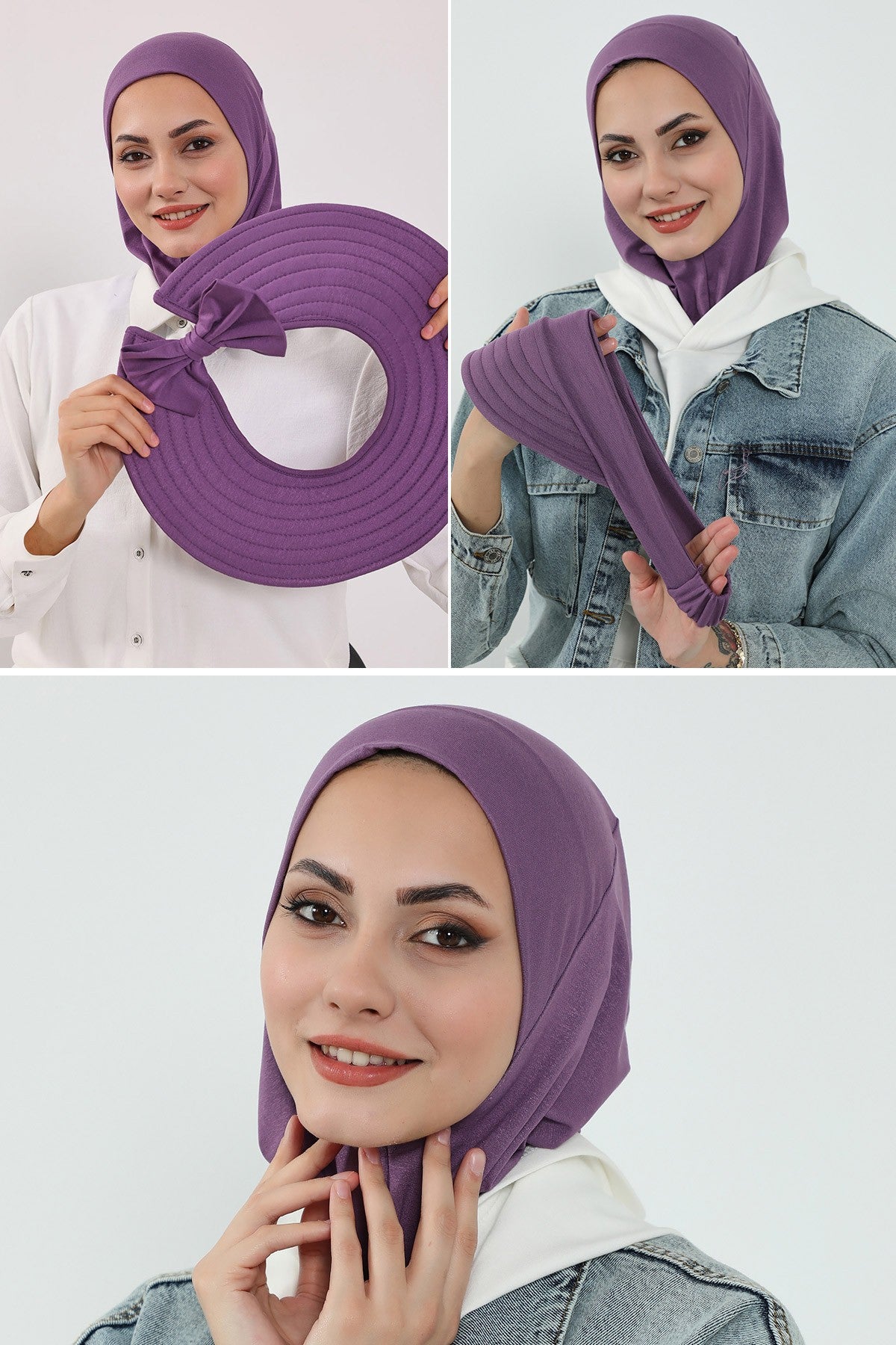 3 Piece Removable Hijab Bonnet Set with Visor and Hat, Modest Sun Protection Headwear for Women,ST-1P Purple 2