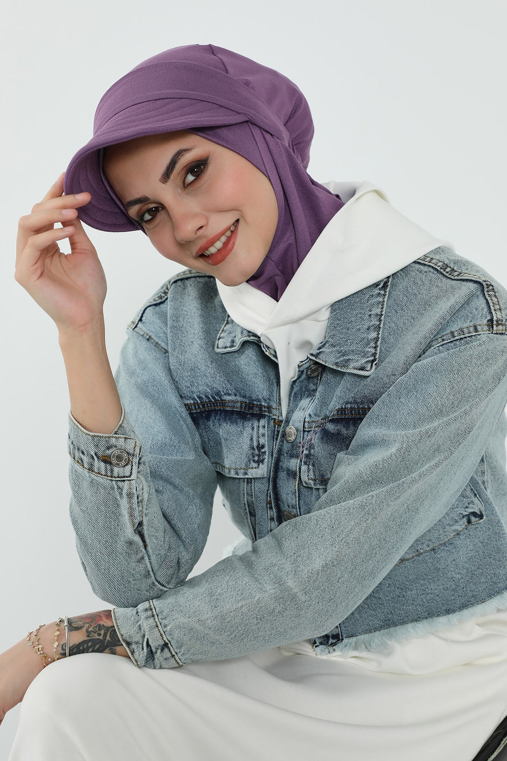 3 Piece Removable Hijab Bonnet Set with Visor and Hat, Modest Sun Protection Headwear for Women,ST-1P Purple 2