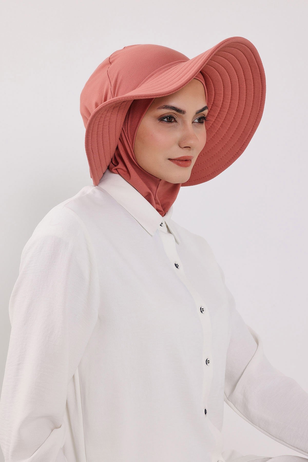3 Piece Removable Hijab Bonnet Set with Visor and Hat, Modest Sun Protection Headwear for Women,ST-1P Salmon