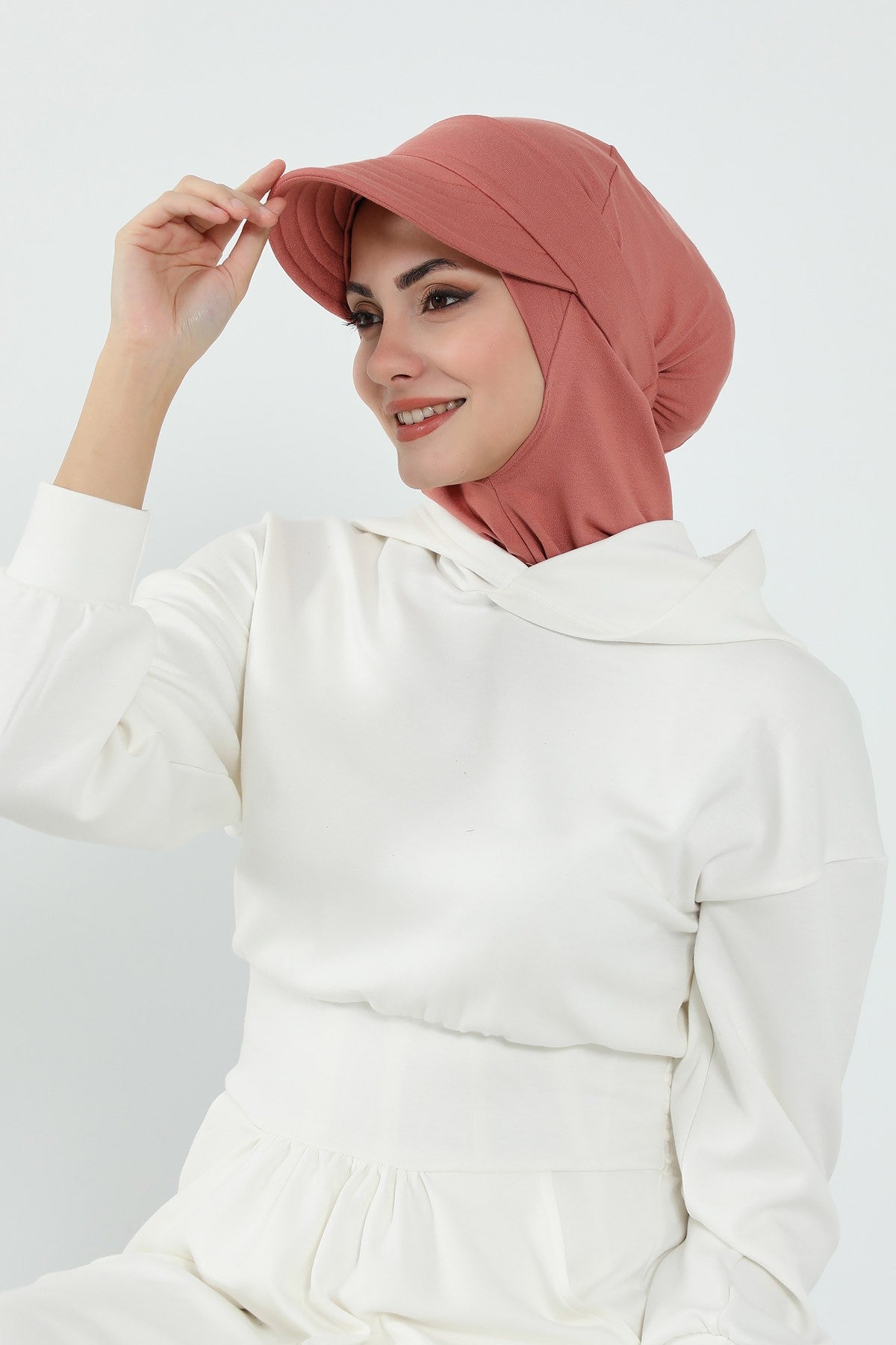 3 Piece Removable Hijab Bonnet Set with Visor and Hat, Modest Sun Protection Headwear for Women,ST-1P Salmon