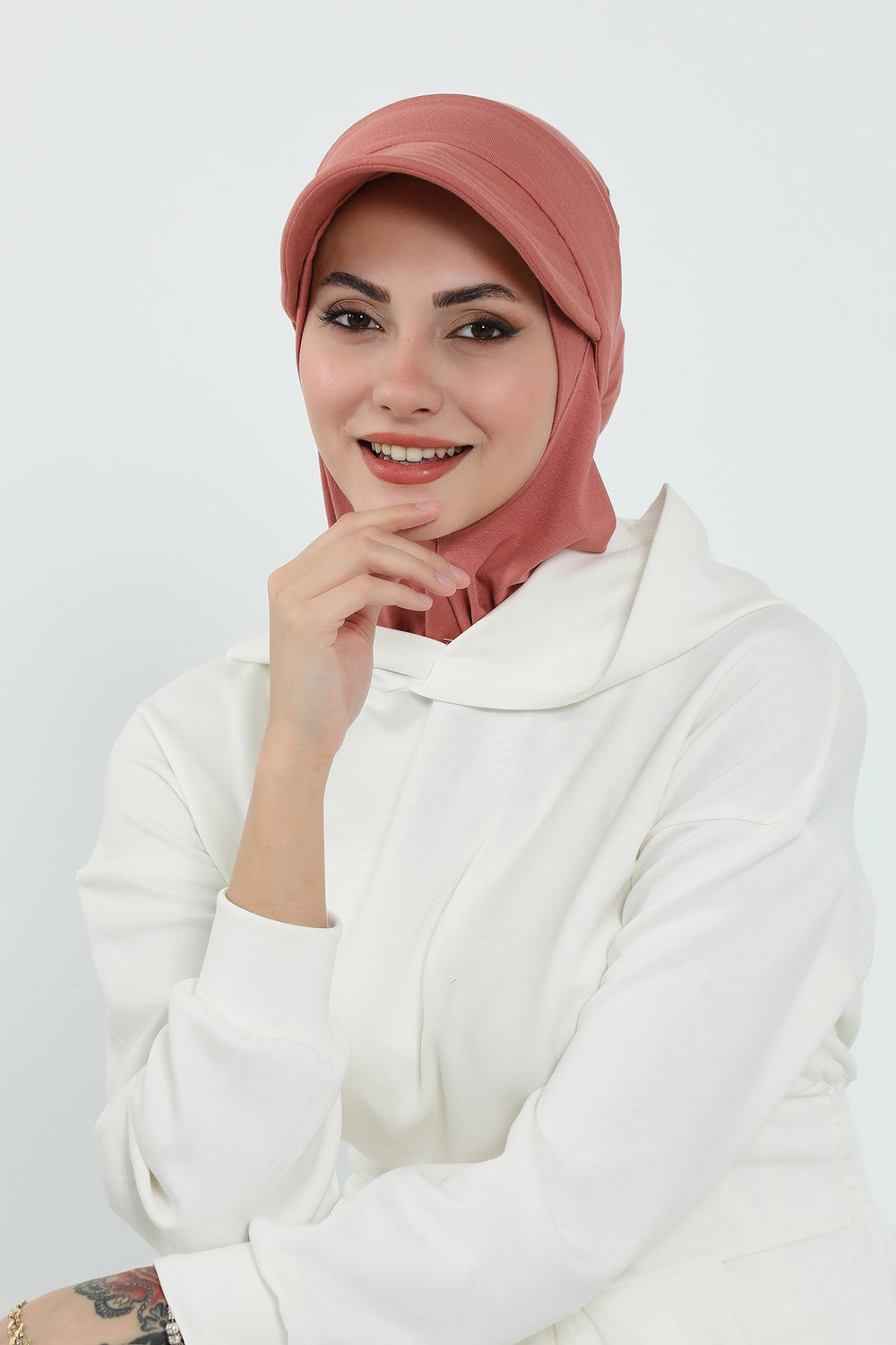3 Piece Removable Hijab Bonnet Set with Visor and Hat, Modest Sun Protection Headwear for Women,ST-1P Salmon