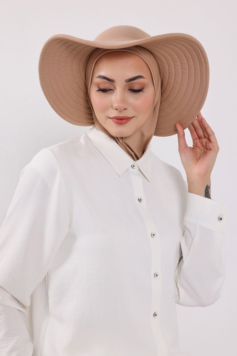 3 Piece Removable Hijab Bonnet Set with Visor and Hat, Modest Sun Protection Headwear for Women,ST-1P Sand Brown