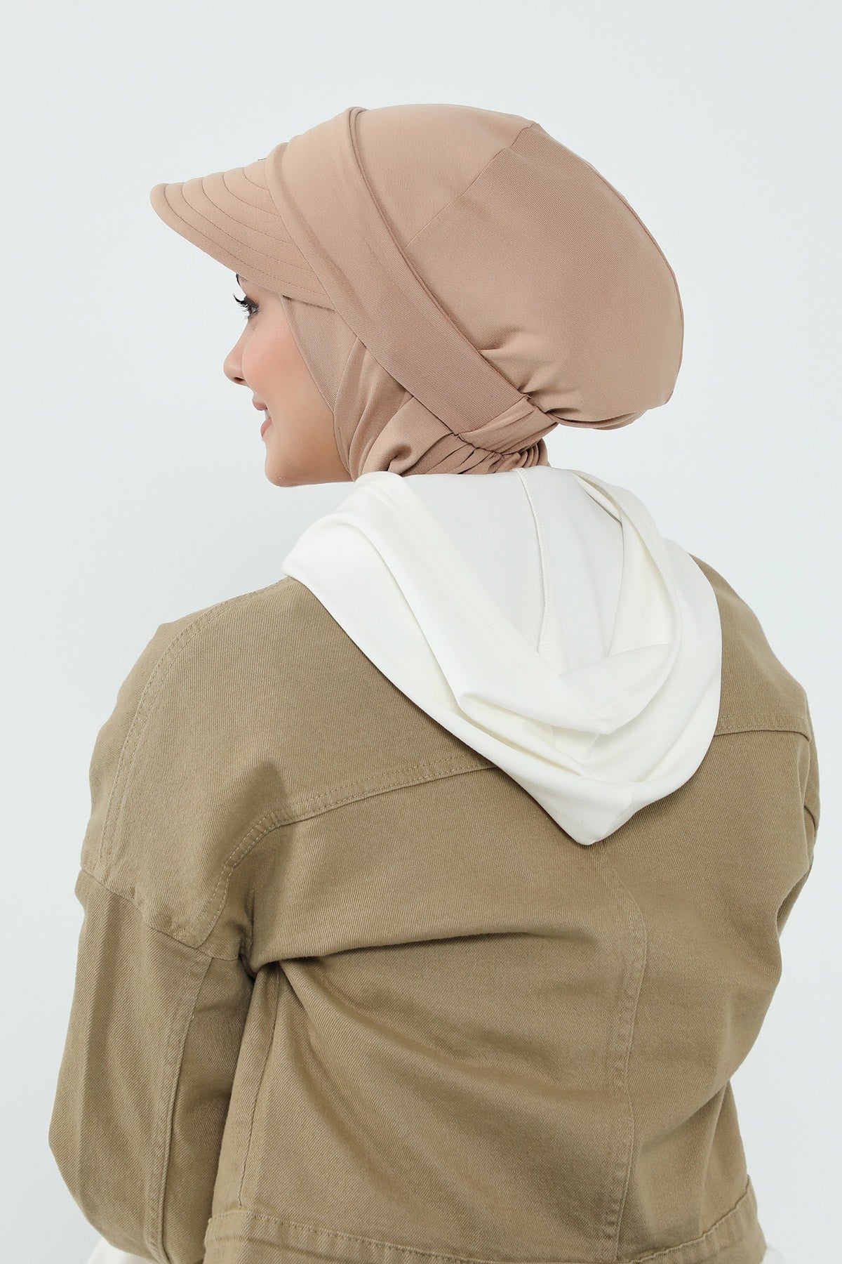 3 Piece Removable Hijab Bonnet Set with Visor and Hat, Modest Sun Protection Headwear for Women,ST-1P Sand Brown