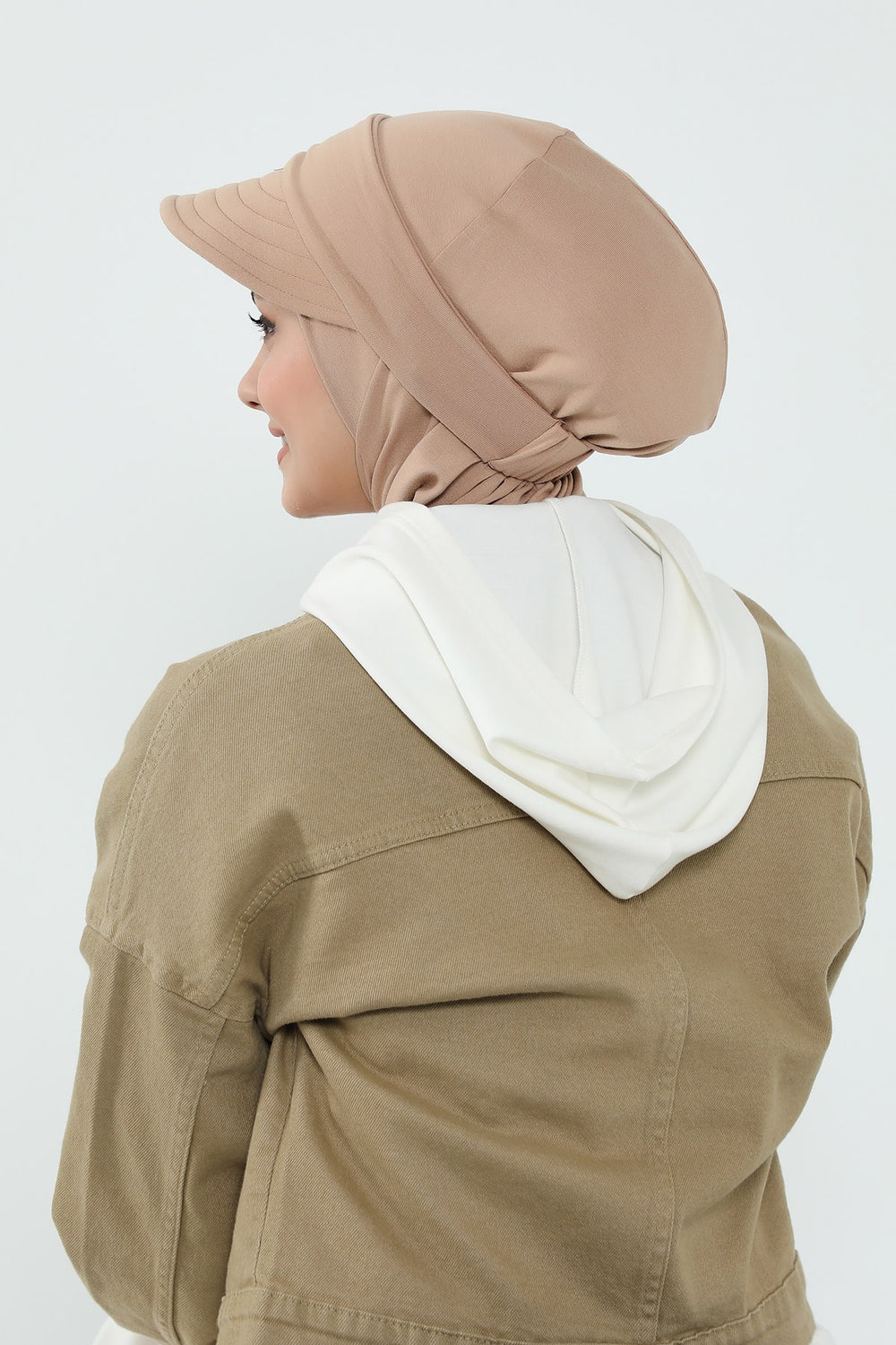 3 Piece Removable Hijab Bonnet Set with Visor and Hat, Modest Sun Protection Headwear for Women,ST-1P Sand Brown