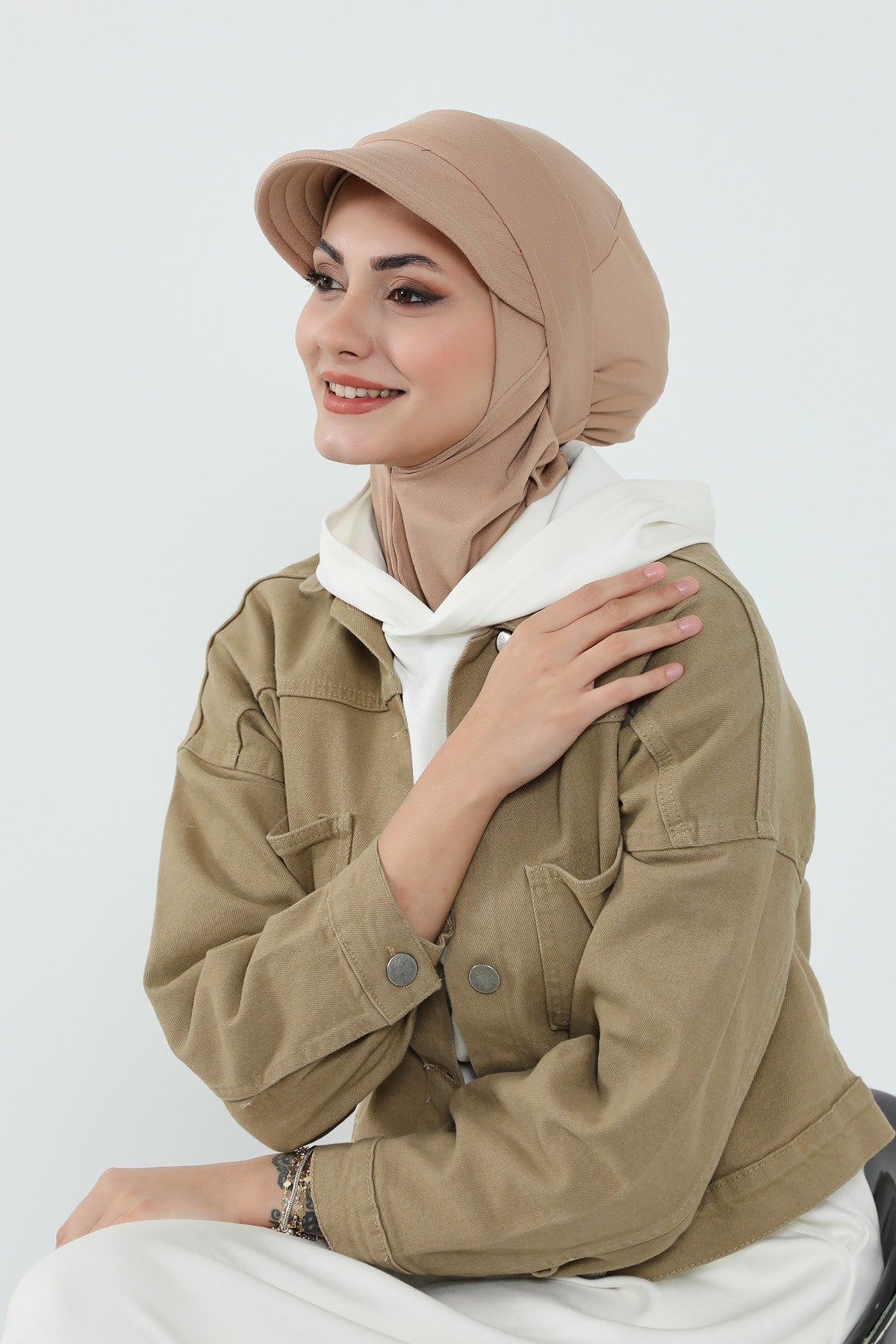 3 Piece Removable Hijab Bonnet Set with Visor and Hat, Modest Sun Protection Headwear for Women,ST-1P Sand Brown
