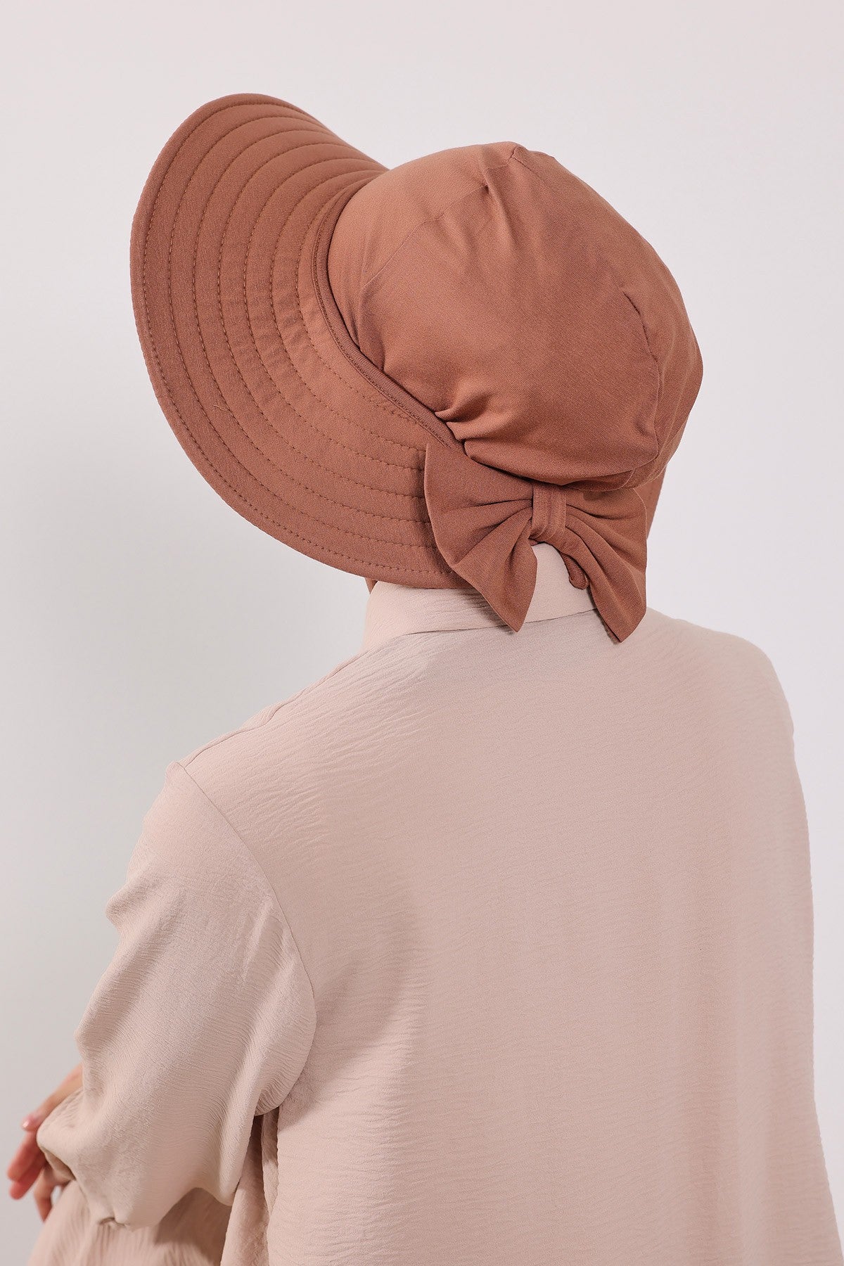 3 Piece Removable Hijab Bonnet Set with Visor and Hat, Modest Sun Protection Headwear for Women,ST-1P Caramel Brown