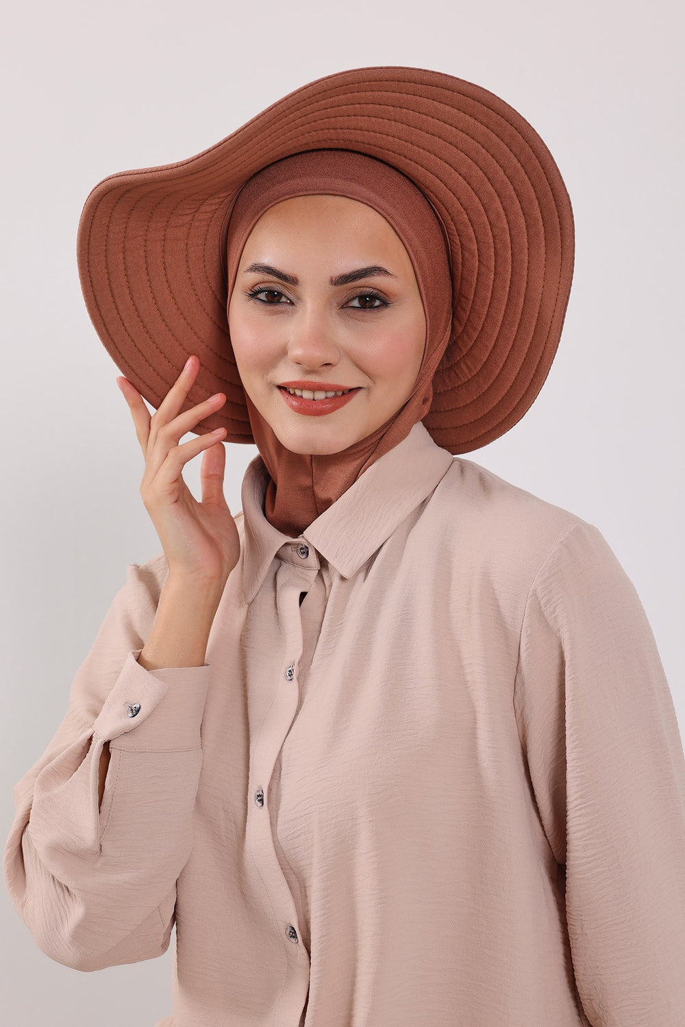 3 Piece Removable Hijab Bonnet Set with Visor and Hat, Modest Sun Protection Headwear for Women,ST-1P Caramel Brown