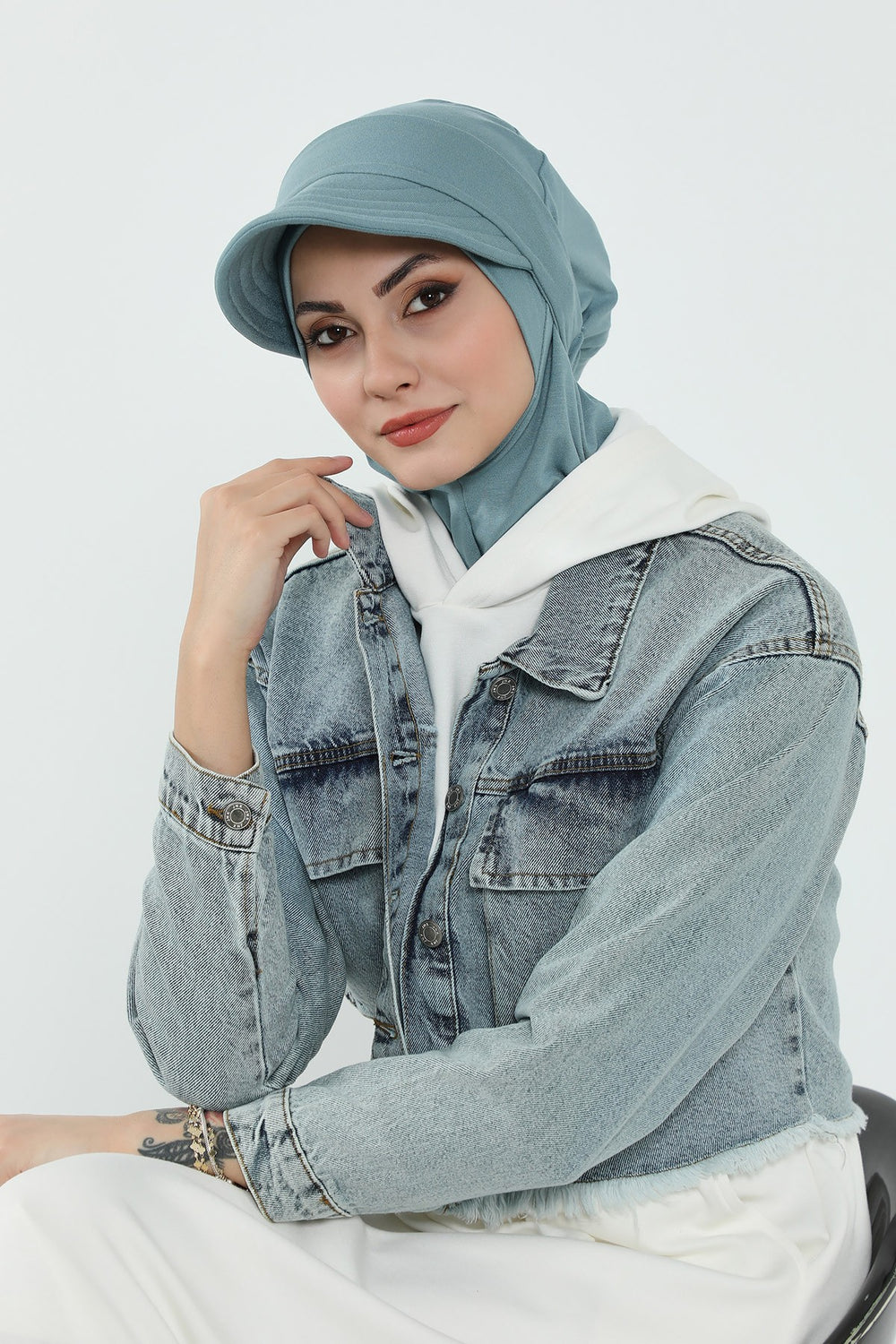 3 Piece Removable Hijab Bonnet Set with Visor and Hat, Modest Sun Protection Headwear for Women,ST-1P Dark Mint