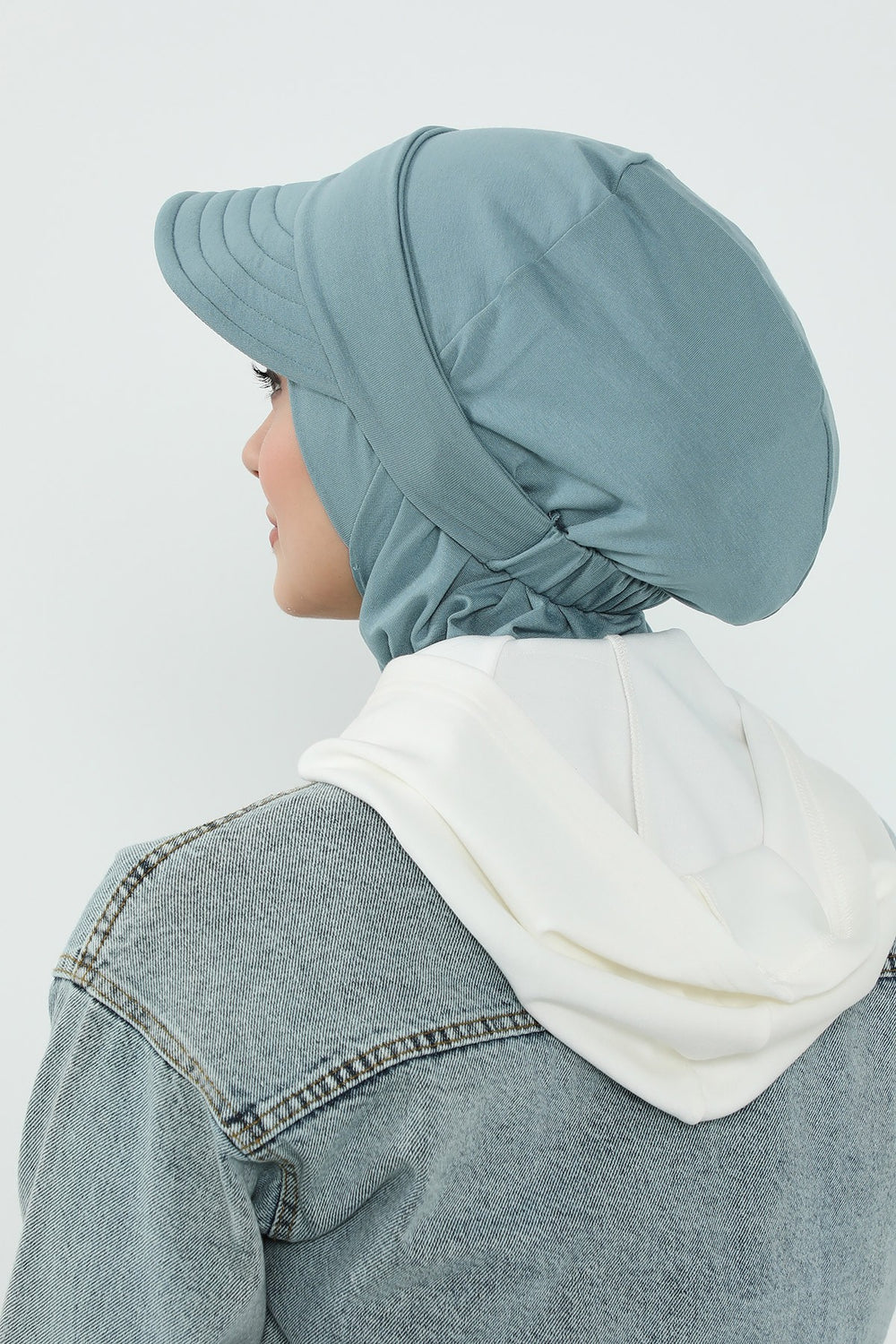 3 Piece Removable Hijab Bonnet Set with Visor and Hat, Modest Sun Protection Headwear for Women,ST-1P Dark Mint