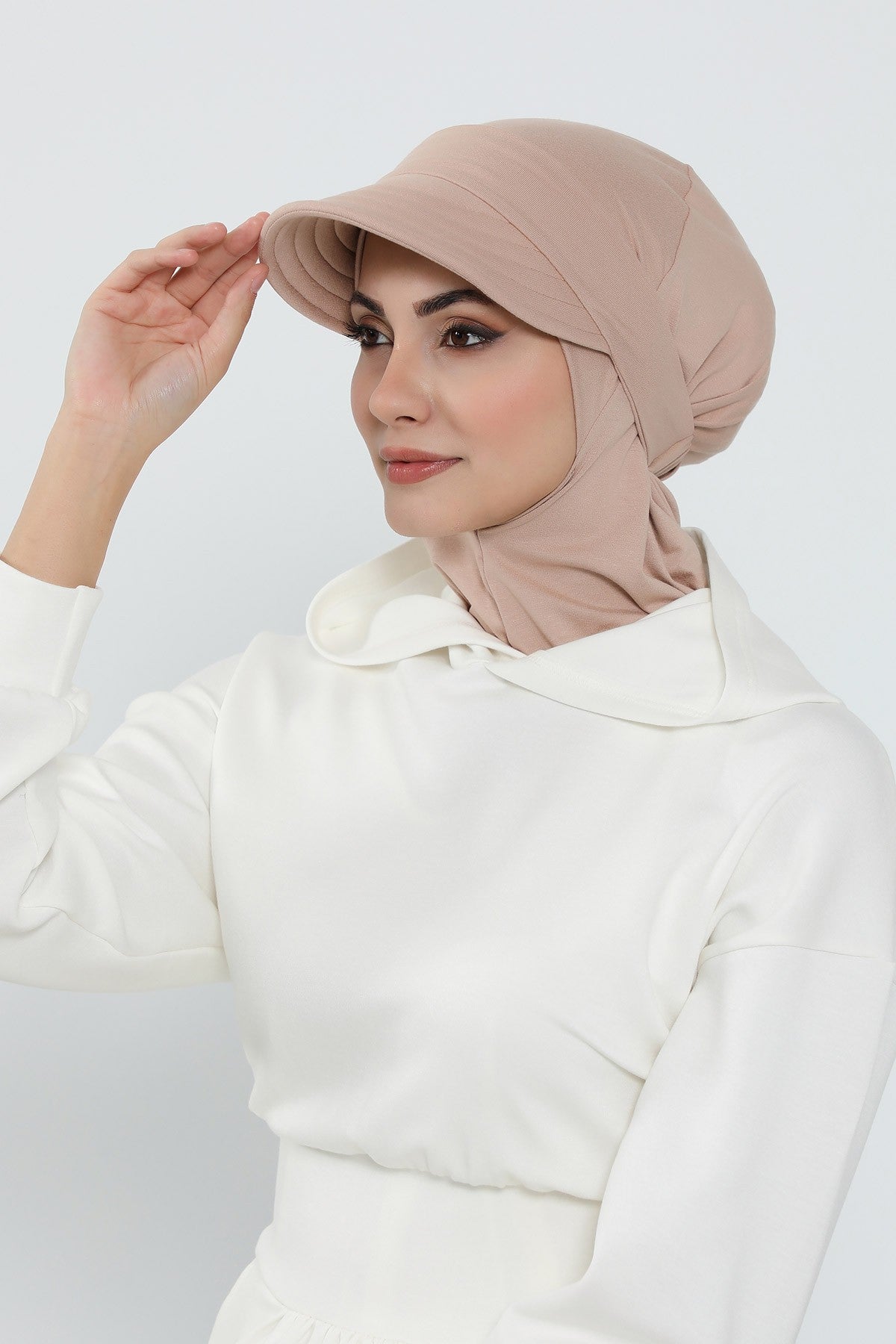 3 Piece Removable Hijab Bonnet Set with Visor and Hat, Modest Sun Protection Headwear for Women,ST-1P Light Mink