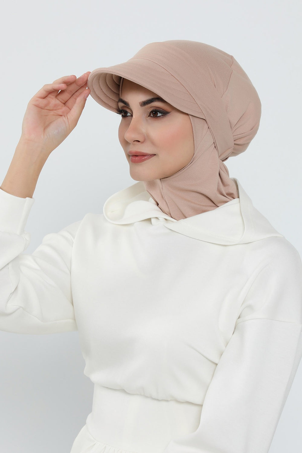 3 Piece Removable Hijab Bonnet Set with Visor and Hat, Modest Sun Protection Headwear for Women,ST-1P Light Mink