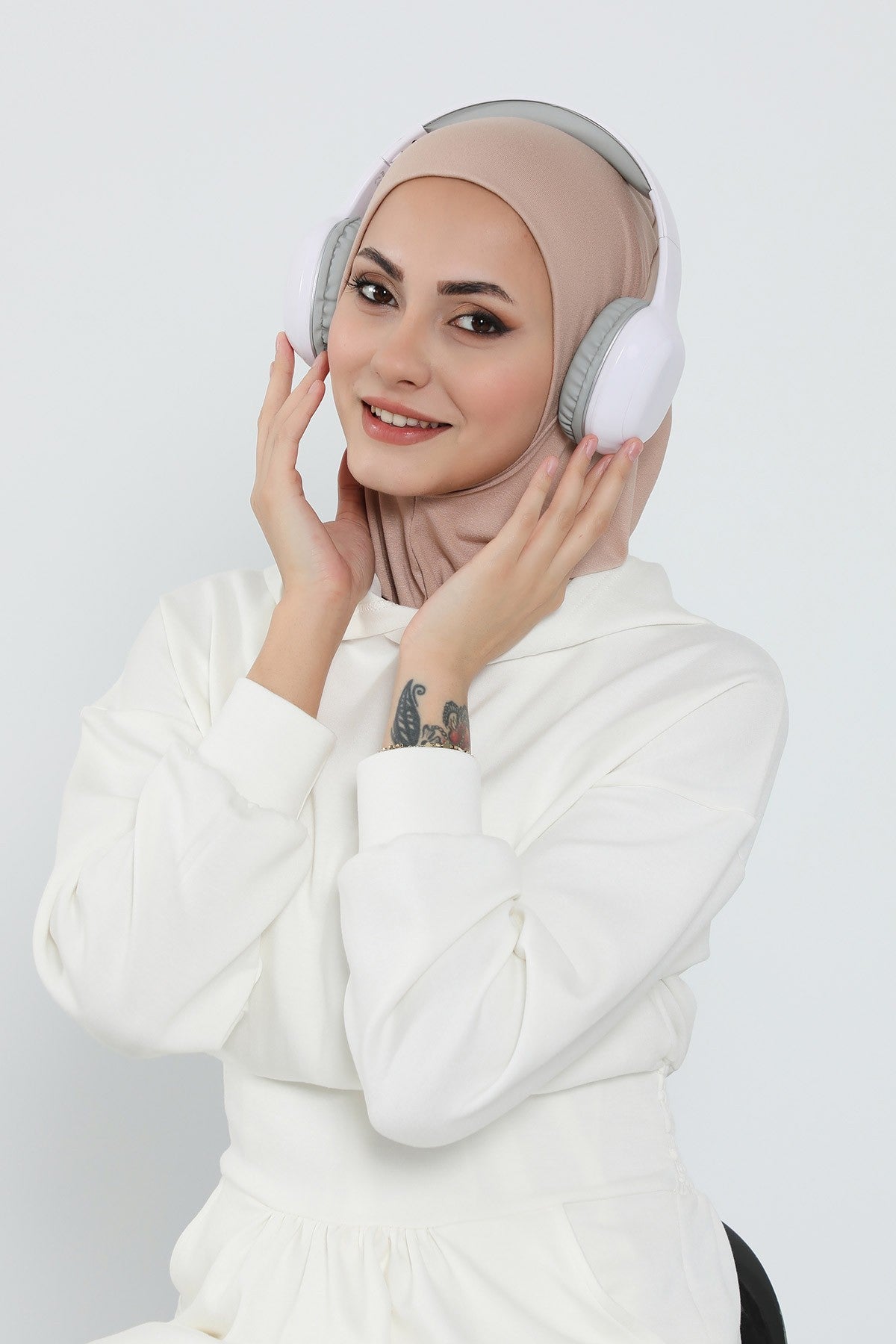 3 Piece Removable Hijab Bonnet Set with Visor and Hat, Modest Sun Protection Headwear for Women,ST-1P Light Mink