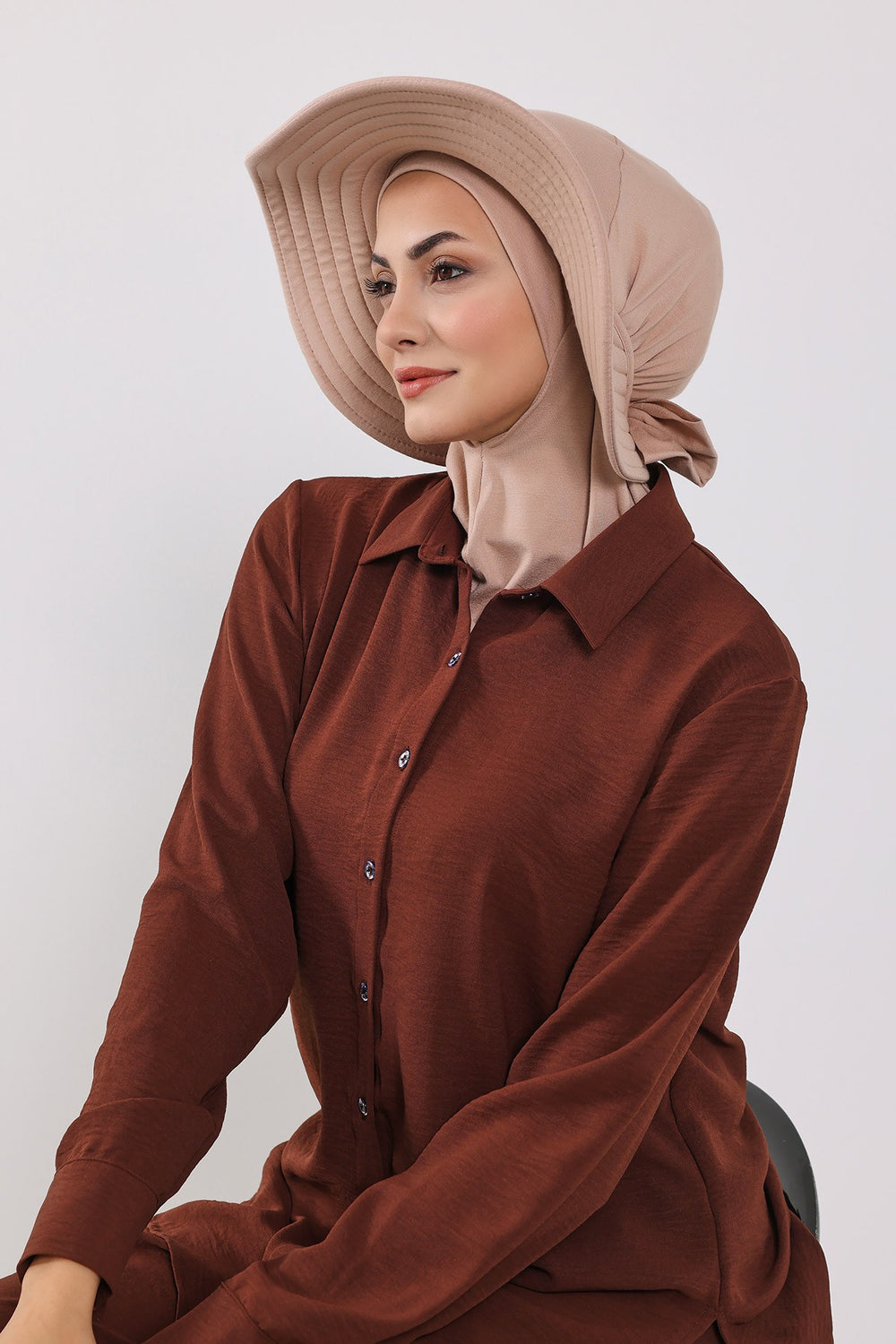 3 Piece Removable Hijab Bonnet Set with Visor and Hat, Modest Sun Protection Headwear for Women,ST-1P Light Mink