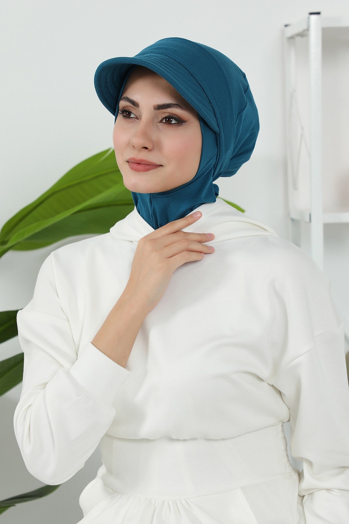 3 Piece Removable Hijab Bonnet Set with Visor and Hat, Modest Sun Protection Headwear for Women,ST-1P Petrol Blue