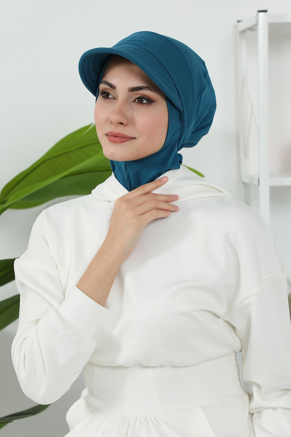 3 Piece Removable Hijab Bonnet Set with Visor and Hat, Modest Sun Protection Headwear for Women,ST-1P Petrol Blue