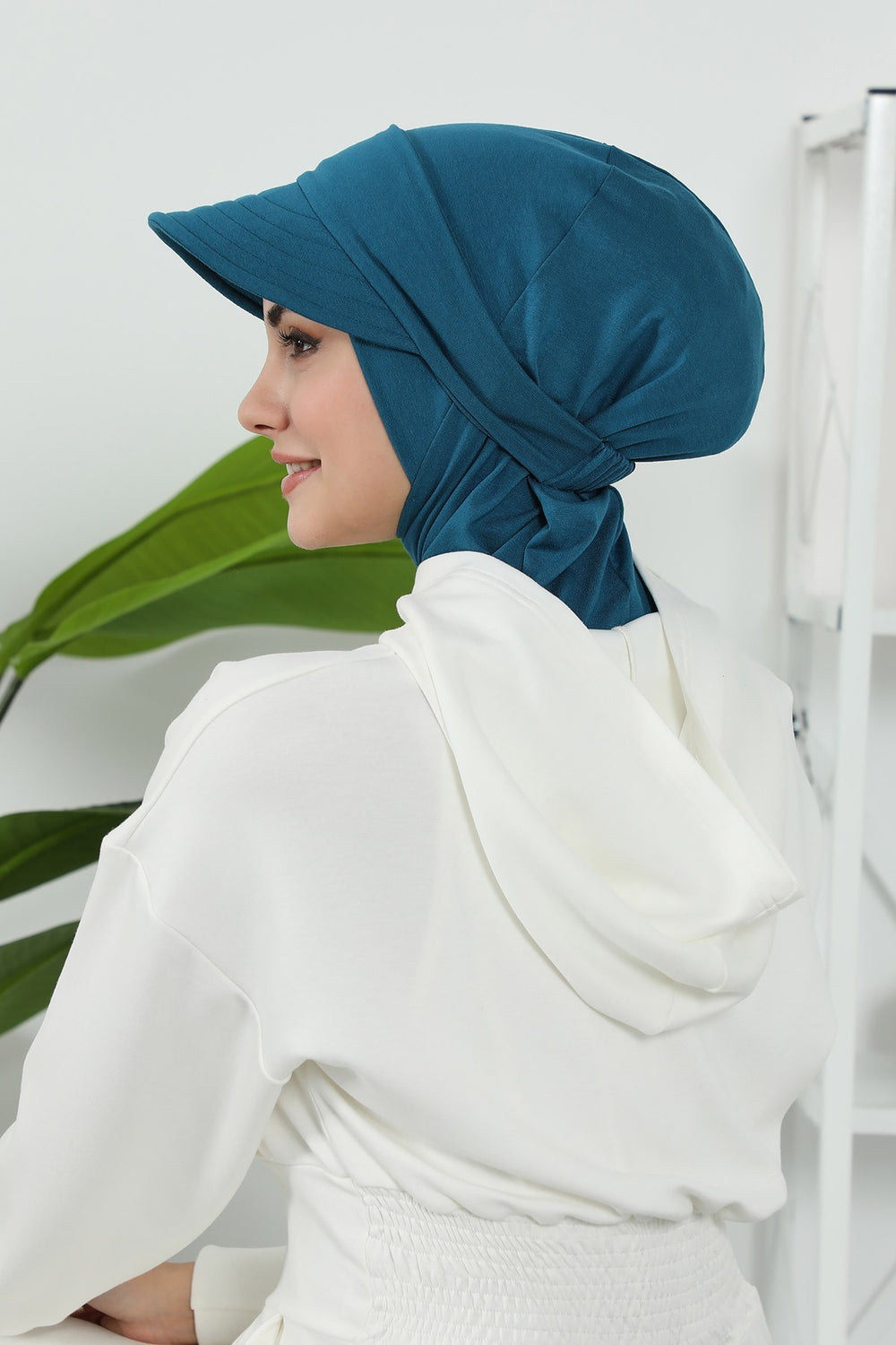 3 Piece Removable Hijab Bonnet Set with Visor and Hat, Modest Sun Protection Headwear for Women,ST-1P Petrol Blue